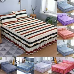 Conjunto de Colcha de Algodão com Bordado, Saia de Cama, Fronhas, Capa de Folha, Rei, Rainha, Duplo, 1.5 m, 1.8 m, 2m, 3 Peças por Conjunto - comprar online