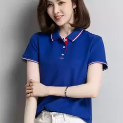 Camisa polo feminina de algodão solto, manga curta, blusa esportiva casual com lapela, camisa de negócios preto e branco, verão feminino - Wolf Magazine