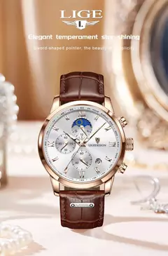LIGE-Relógio de pulso quartzo impermeável feminino, pulseira de couro, relógio esportivo casual, moda luxo, 24 horas - Wolf Magazine