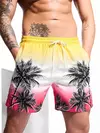 Calções gráficos de palma estampados em 3D masculino, calção de gelo solto, planta vintage, verão, calção de natação respirável havaiano
