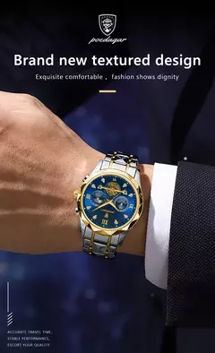 Relógio de pulso luxo masculino Poedagar, relógio cronógrafo luminoso impermeável, aço inoxidável, relógios quartzo na internet