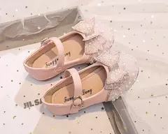 Salto liso da menina com arco pérola e strass, sapatos princesa para crianças, moda, outono - comprar online