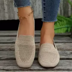 Cor sólida dedo do pé quadrado malha mocassins rasos mulheres apartamentos sapatos de fundo macio malha ballet apartamentos sapatos casuais deslizamento em sapatos de barco - Wolf Magazine