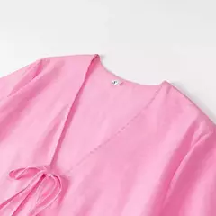 TRAF-Top feminino de manga comprida, camisas casuais, blusas amarradas femininas, blusas de praia de verão, branca, 2024