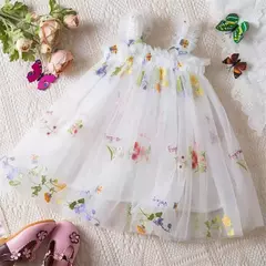Vestido de malha bordado feminino, Alça de fada, Asas de arco traseiro, Princesa, Aniversário, Doces Bebés, Verão - loja online