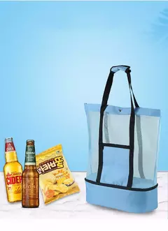 Bolsa de praia de piquenique para mulheres, malha, transparente, camada dupla, armazenamento de natação, alta capacidade, sacolas de compras - loja online