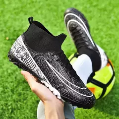 Botas de futebol masculinas longas, grama artificial, tênis de futsal, esportes ao ar livre, crianças, tênis de futebol para meninos, original, sociedade na internet
