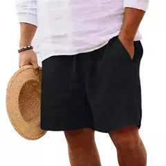 Calça leve de ginástica masculina de linho de cor sólida, shorts de algodão para praia, grande respirável, esporte fitness, verão - loja online
