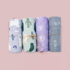 Elinfant-Rainbow Cor Musselina Swaddle Blankets, 100% Algodão, Recém-nascido Bebê Banho Toalha Envoltório, Gift Set Popular, Bambu, 4Pcs - loja online