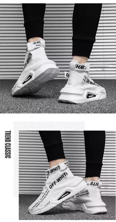 Sapatilhas de topo alto masculinas, sapatos casuais de malha, meias confortáveis respiráveis, sapato de caminhada ao ar livre, moda - loja online