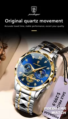 Relógio de pulso luxo masculino Poedagar, relógio cronógrafo luminoso impermeável, aço inoxidável, relógios quartzo