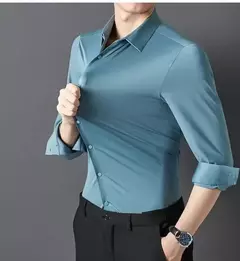 Camisa de spandex fina de manga comprida masculina, manga curta, elástica alta - loja online