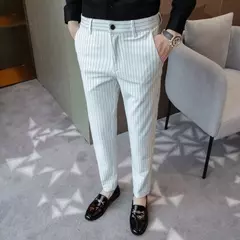 Imagem do Terno listrado de seda gelo masculino, calças de verão, alfaiataria social, calças de negócios, roupas de alta qualidade formal