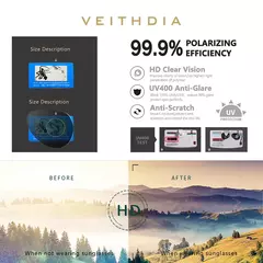 Veithdia óculos de sol masculino marca designer condução moda polarizada lente uv400 unisex vintage óculos masculinos para mulher vt2490 - comprar online