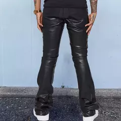 Calça de couro confortável de cintura média masculina, calça casual hip-hop, roupas soltas e confortáveis, moda nova, 2024