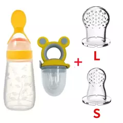 Baby Feeding Bottle com Fruit Chupeta Set, Toddler Spoon, Legumes frescos, Kids Feeder Supplies, 4Pcs