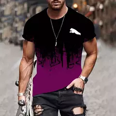 Imagem do T-shirt estampada em gradiente masculino, camisa de manga curta, roupa casual ao ar livre, tamanho grande, moda street, 2024