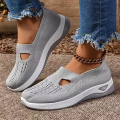 Sapatos mistos de tricô elástico para mulheres, mocassins de plataforma respirável de malha externa, sapatilhas leves resistentes ao desgaste, verão