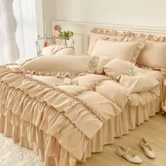 Imagem do Microfibra cama Duvet Cover Set, Ruffle Duvet Cover, Rainha Gêmea, 100% Lavado, gasto Chic Farmhouse Pillow Shams, 3Pcs