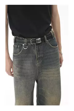 Iefb-Jeans lavado vintage masculino, calças jeans de perna larga, calças masculinas soltas, moda casual de rua angustiada, verão, versátil, 9C354