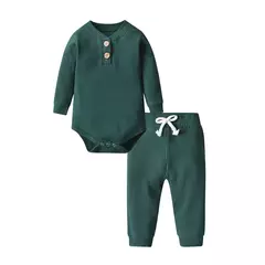 Conjunto de roupas para bebê recém-nascido menino e menina, feito de algodão, com nervuras, manga longa, bodysuit e calça, cor sólida - comprar online