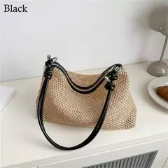 Saco de palha tecido Rattan para senhoras, sacola de grande capacidade, bolsa trançada artesanal, bolsa de ombro, moda