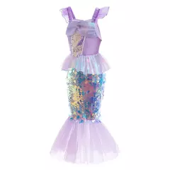 Imagem do Meninas escala roxa princesa sereia ariel cosplay vestido de halloween vestido de festa de aniversário meninas verão praia vestido de férias