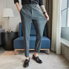 Calça elástica de seda gelada masculina, alta qualidade, respirável, casual, de negócios, escritório, social, primavera, verão, 2022 - loja online