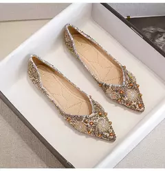 Mocassins lisos de strass de dedo apontado, sapatilhas femininas clássicas, sapatilhas femininas, sapatos de barco macio, rebites, novo, outono, 2022 - loja online