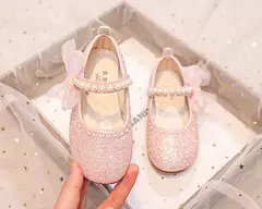 Mary Janes antiderrapante para meninas, arco lateral, pérolas, sapatos elegantes de princesa, sapatos chiques para crianças, festa, shows de casamento, moda infantil, 2024 - comprar online