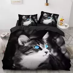 Conjunto de cama 3D gato para meninas e meninos, edredão de poliéster, fronha, - comprar online