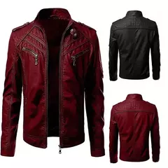 Jaqueta masculina de couro PU falso, casacos masculinos slim fit, outwear preto