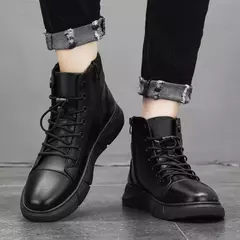 Botas de tornozelo preto homens couro pu sapatos casuais para homens outono conforto plataforma botas de pele inverno botas de trabajo hombre - comprar online