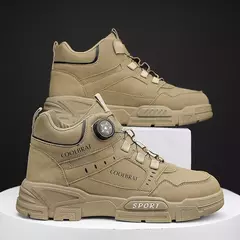 Bota de motocicleta masculina com botão giratório, plataforma de cano alto, tênis casual, botas de carga ao ar livre, novo, 2022 - Wolf Magazine