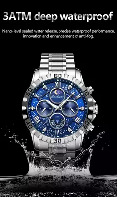 Imagem do POEDAGAR-Relógio Quartz de Luxo Masculino, Impermeável, Luminoso, Aço Inoxidável, Cronógrafo, Relógio, Esportes, Homem
