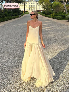 Mulheres malha plissada bainha patchwork vestido maxi, decote em v, sem costas, sem mangas, roupinhas, sexy, praia, rua alta, moda, 2024