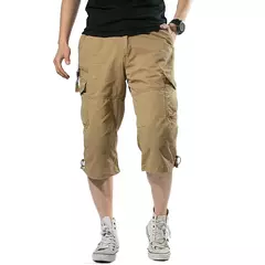 Calção de carga de comprimento longo masculino, calça Capri de algodão elástica casual com vários bolsos, curto tático militar, calções quentes, verão, 5XL - loja online