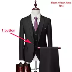 Terno monocromático de três peças masculino, vestido de noiva monocromático para noivo, colete e calça, marca de luxo, negócios formais, 14 cores, M-6XL