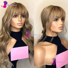 Mel loira franja perucas de cabelo humano onda do corpo sem cola 13x 6/360 perucas dianteiras do laço nós descorados perucas completas da franja do laço na internet