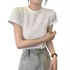 Blusa elegante de manga curta feminina, camiseta feminina slim fit elegante, pulôver macio com o pescoço, streetwear monocromático, top elástico