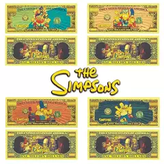 Os simpsons notas comemorativas dos desenhos animados periférico requintado folha de ouro conjunto completo coleção mão fantoche decoração do quarto