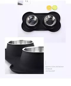 Tigela dupla antiderrapante para cães, com tapete de silicone, durável, aço inoxidável, alimentador de alimentos para animais de estimação, tigelas para cães e gatos - comprar online