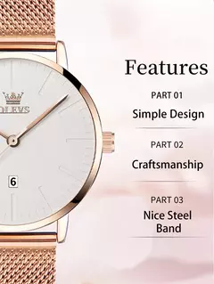 Imagem do OLEVS-Relógio de quartzo impermeável de aço inoxidável feminino, original, simples, elegante, luxo, moda
