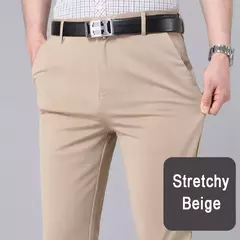 Calça stretch preta monocromática masculina, calça casual inteligente, secagem rápida, coreana, reta, escritório, primavera, outono, nova - comprar online