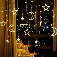 Impermeável LED Cortina String Fada Luz, Lâmpadas, Guirlanda, Piscando, Fada, Lua, Estrela, Ao ar livre, Jardim, Decoração de Natal, 220V, 3,5 m - comprar online