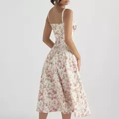 Vestido de verão estampado floral, Laço frontal feminino, Gola quadrada, Vestido de coxa dividido, Cinta de praia, Vestido de noite, Novo - Wolf Magazine