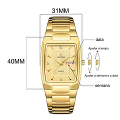 WWOOR-Relógio de quartzo quadrado de luxo masculino, Aço inoxidável, Automático, Semana, Data, Ouro, Relógios de pulso, Relogio masculino, Novo, 2022 na internet