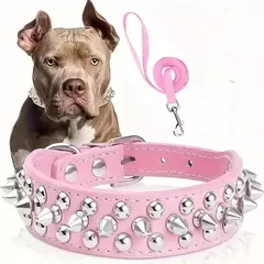 Conjunto de coleira e coleira para cachorro com pontas, coleira de couro com rebite ajustável para caminhada ao ar livre - loja online