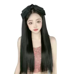 Imagem do Peruca de grampo de cabelo para mulheres, cabelo humano sintético onda grande meio headpiece com arco acessório de peruca de cabelo longo