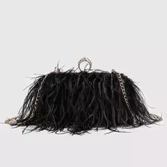 Ostrich Feather Clutch Bag para senhoras, Faux Fur Wallet, anéis de diamante Knuckle, jantar, bolsa de casamento, chique de luxo, moda - loja online